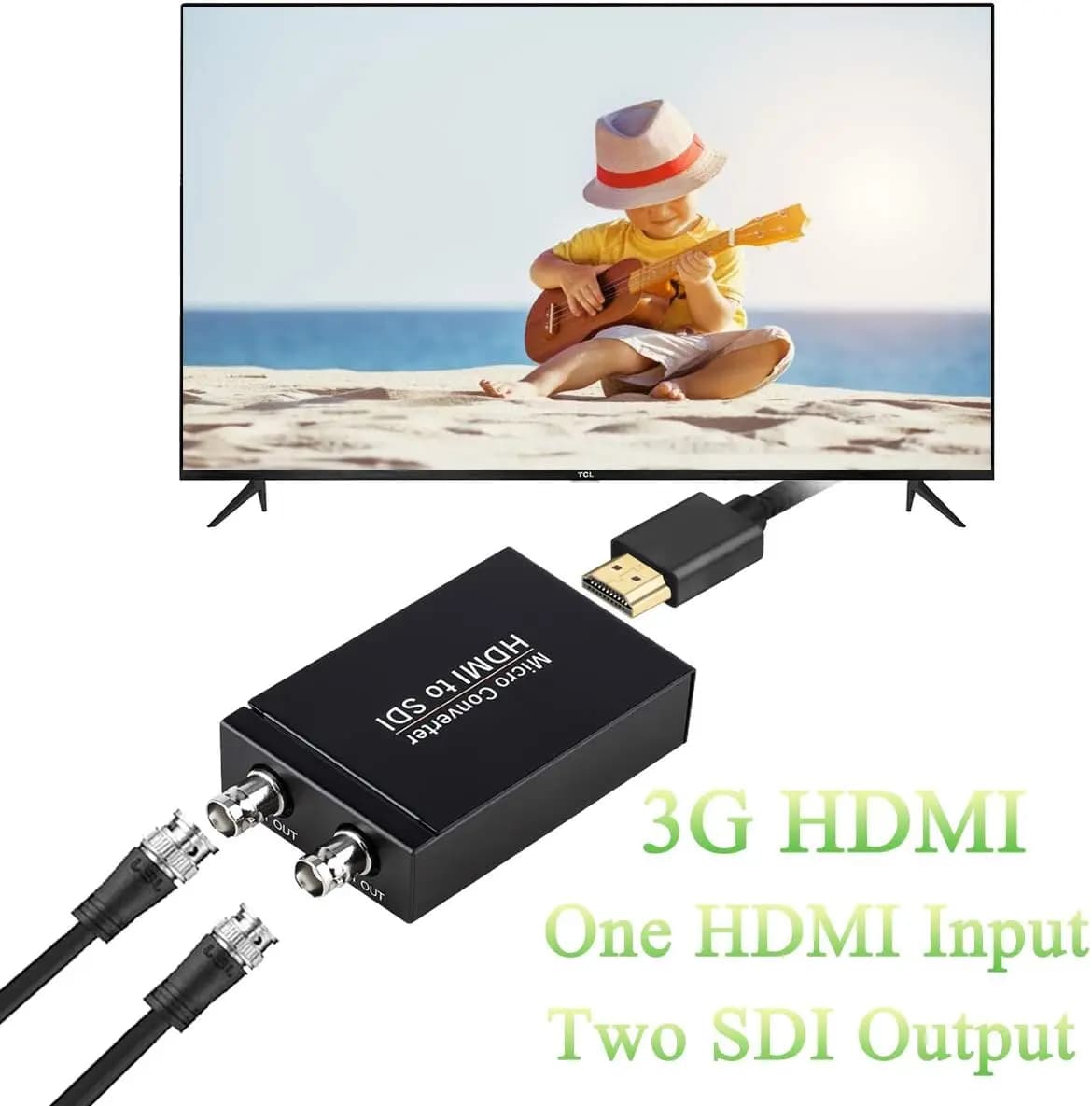 HDMI to SDI Converter 1080P HDMI to Two SDI Output Support HDMI 1.3 3G/ HD-SDI with Audio Auto Format Detection for Camera CCTV