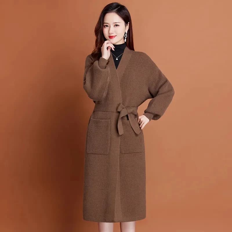 Mid to Long Length Cross Knee Knitted Cardigan for Women's Clothing Spring Autumn Styles Casual Outerwear Sweater Jacket Stylish