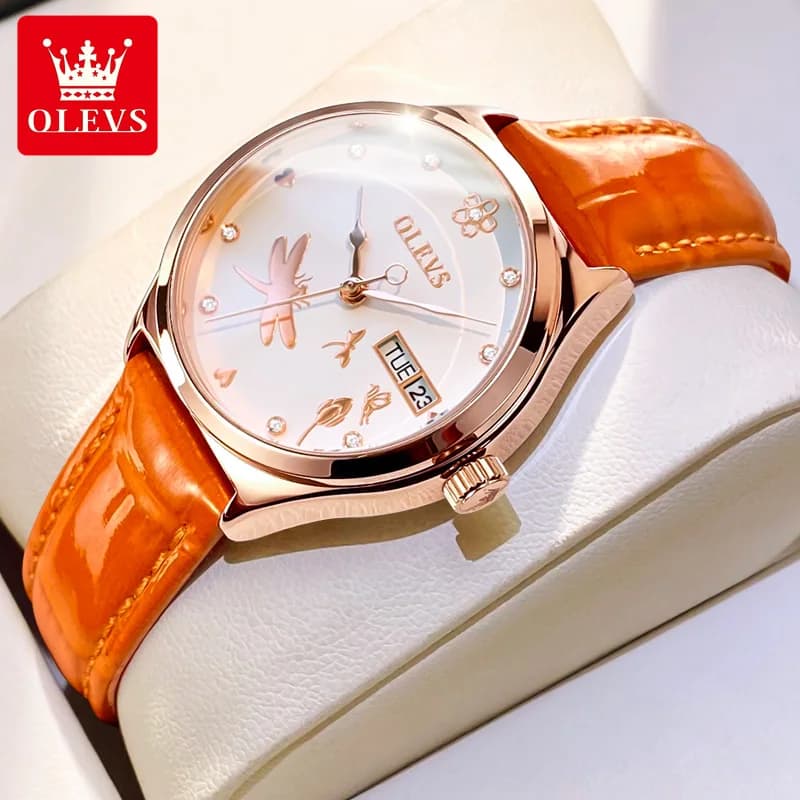 OLEVS 6611 Orologio automatico da donna Orologi meccanici con doppio calendario per donna Orologi da donna impermeabili in pelle originali delle migliori marche