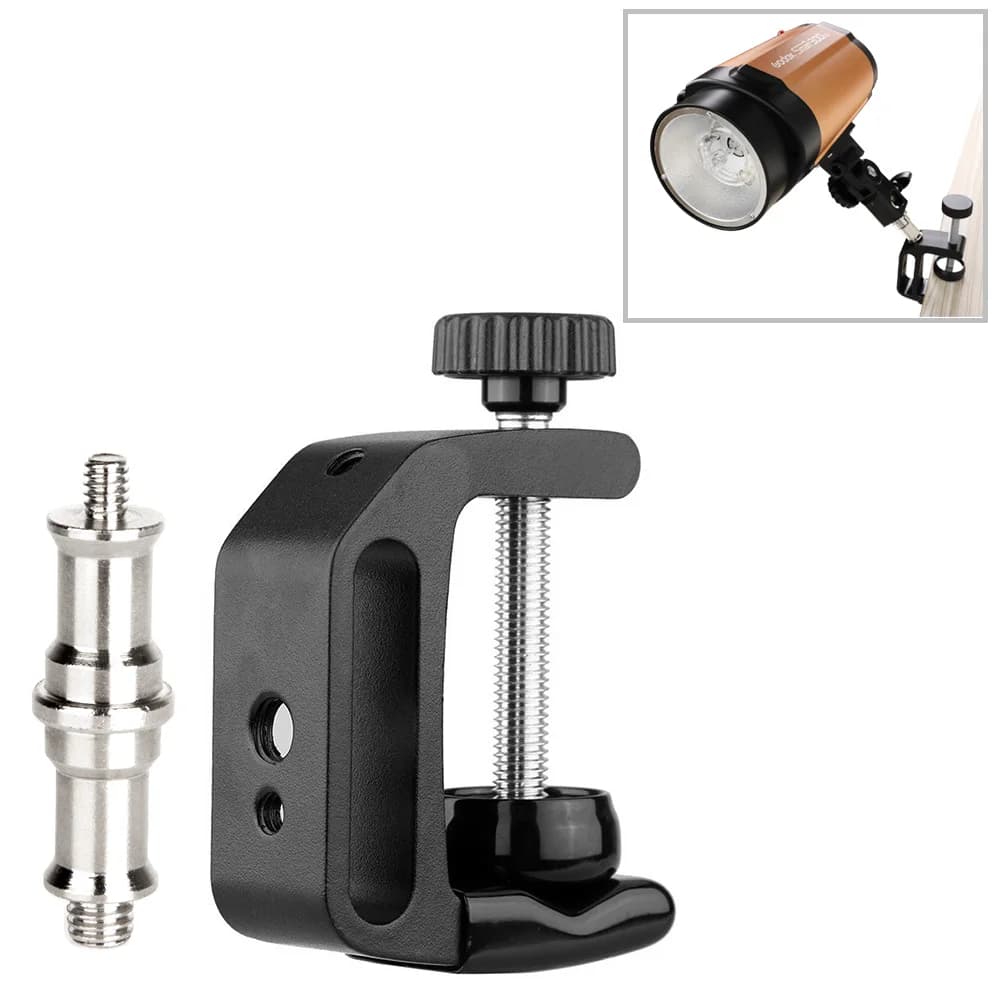 FOMITO C-Shape Clamp Universal Aluminum Desktop Stand Clamp with 1/4" Camera Clip for Magic Arm Photography Accessories