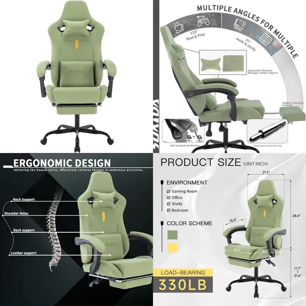 Sedia da gioco ergonomica con poggiapiedi, supporto lombare per massaggio, poltrona reclinabile con bilanciere regolabile per comode sessioni di videogiochi