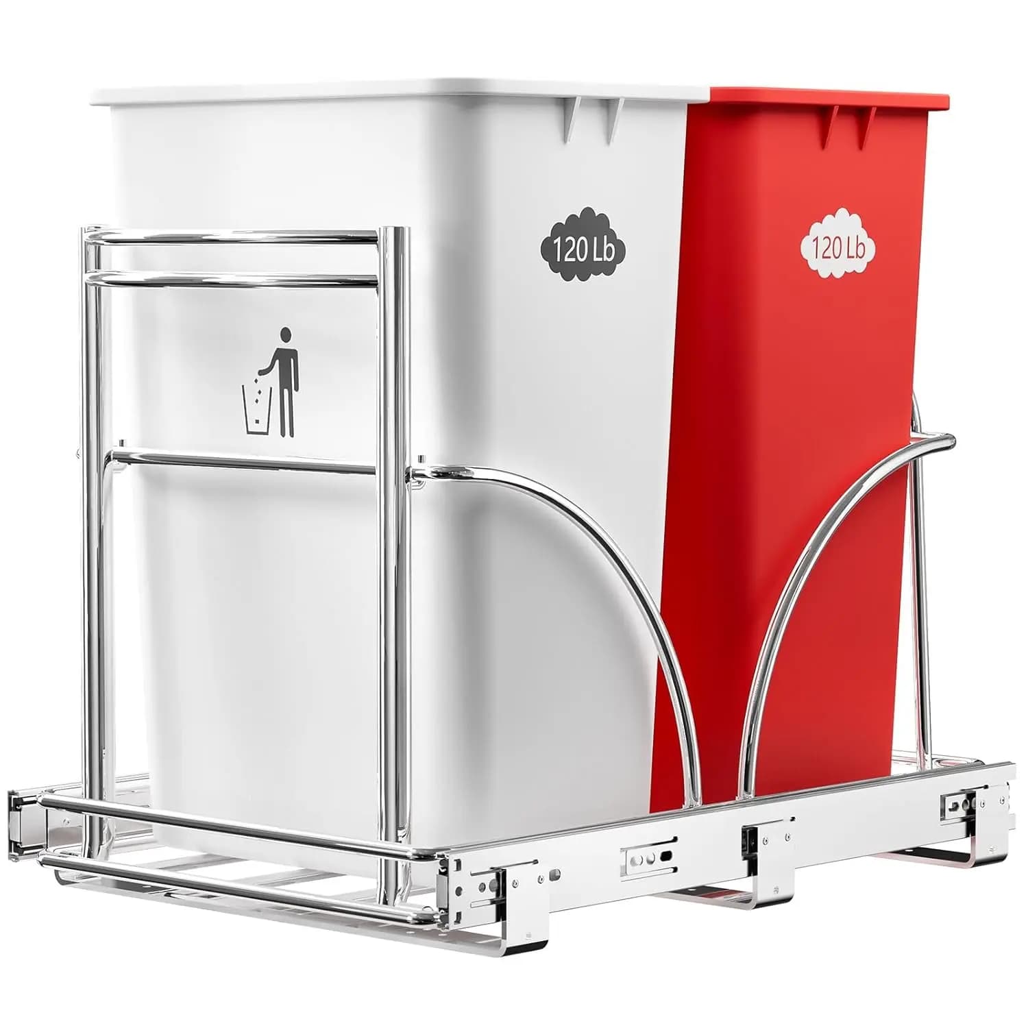 Kit Estraibile per Doppio Cestino Sottolavello Resistente, Adatto per 2 Contenitori da 35Qt, Finitura Argento
