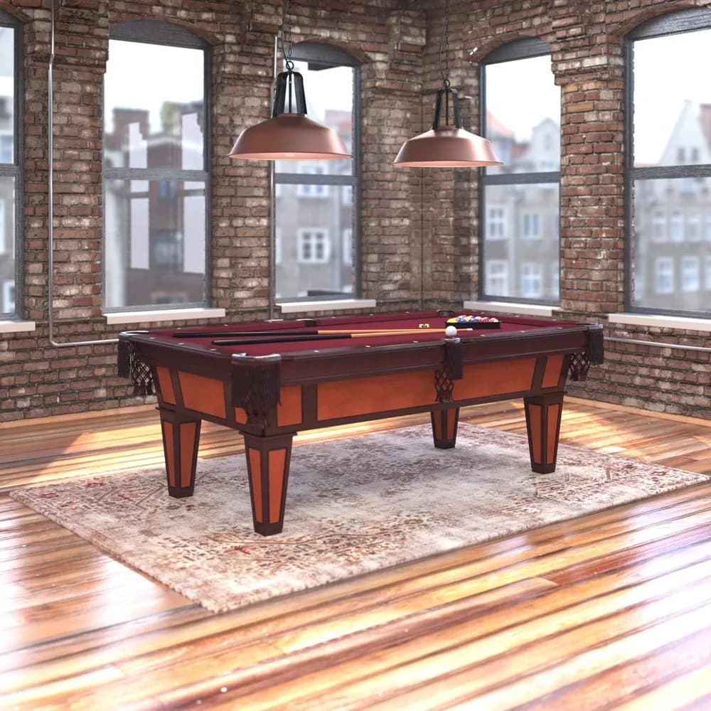 7.5 Foot Pool Table with Accuslate Surface and K66 Bumpers in Dark Cherry Finish Includes Cues and Billiard Balls