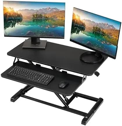 Standing Desk Converter - 32 Inch Adjustable Sit to Stand Up Workstation, Pale Board, Dual Monitor Desktop Riser with