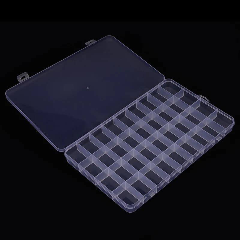 Custodia porta viti per gioielli con perline per orecchini 18/32/36 Scomparto a griglia Contenitore per esposizione in plastica trasparente con scatola di immagazzinaggio