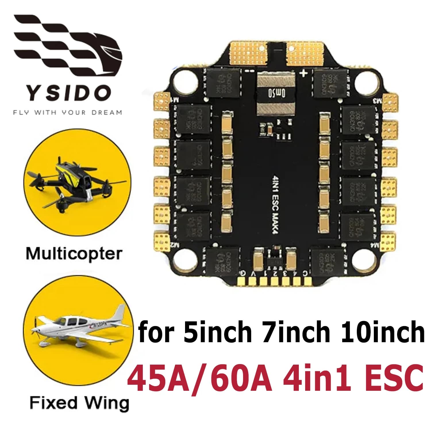 YSIDO BLS 45A / 65A ESC 4in1 2-6S Lipo per Droni FPV da Corsa Freestyle da 5, 7, 10 Pollici, Accessori Fai-da-Te per Modelli Quadricotteri