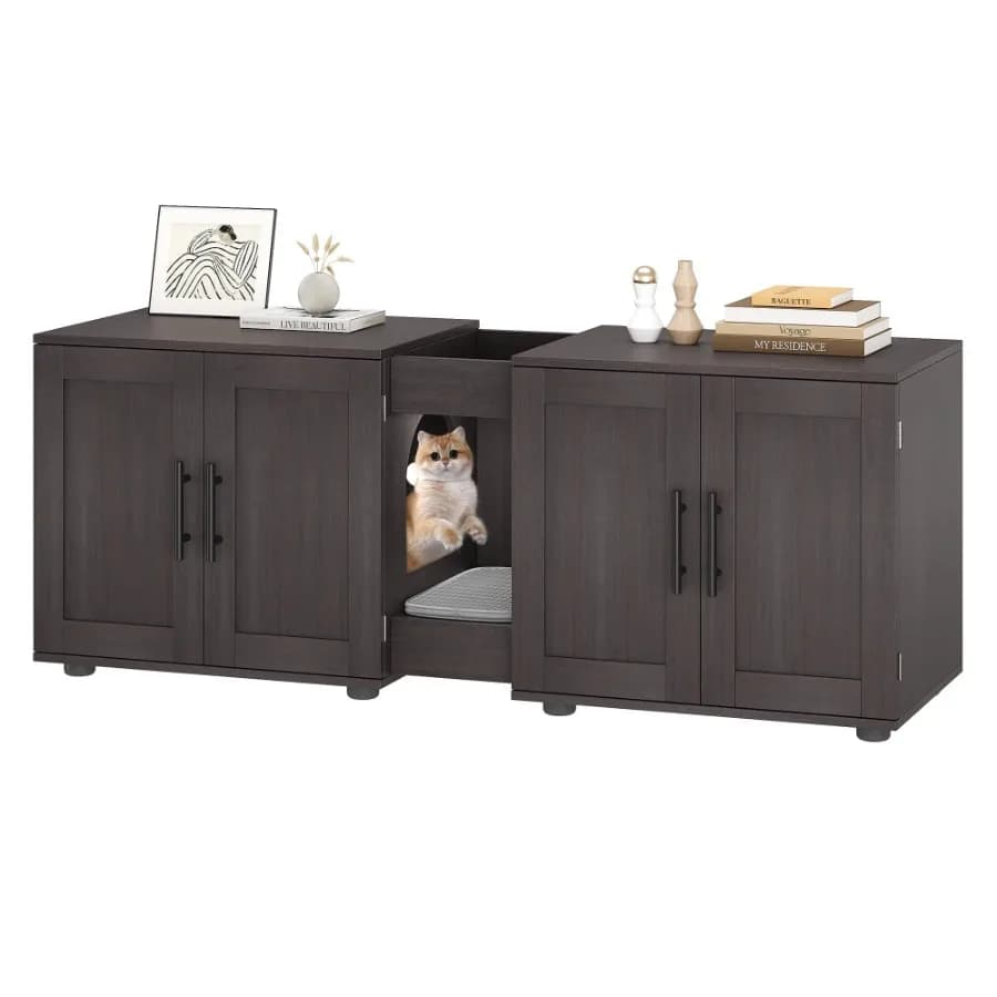 Lettiera Garvee, recinzione con doppia stanza, per 2 gatti, 55 x 17,7 x 22,5", noce