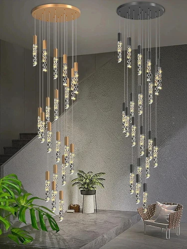 Nuovo Lampadario a LED per Scale, Moderno Lampadario Lungo a Spirale per Duplex e Loft, Creativo Lampadario a Sospensione in Cristallo per Soggiorno e Camera da Letto di Villa