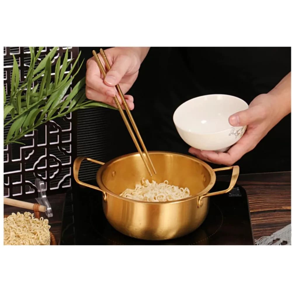Pentola per ramen coreana in acciaio inossidabile, facile da pulire, riscaldamento rapido, pentola per noodle istantanei, antiaderente, pentola multifunzionale per la cottura del ramen