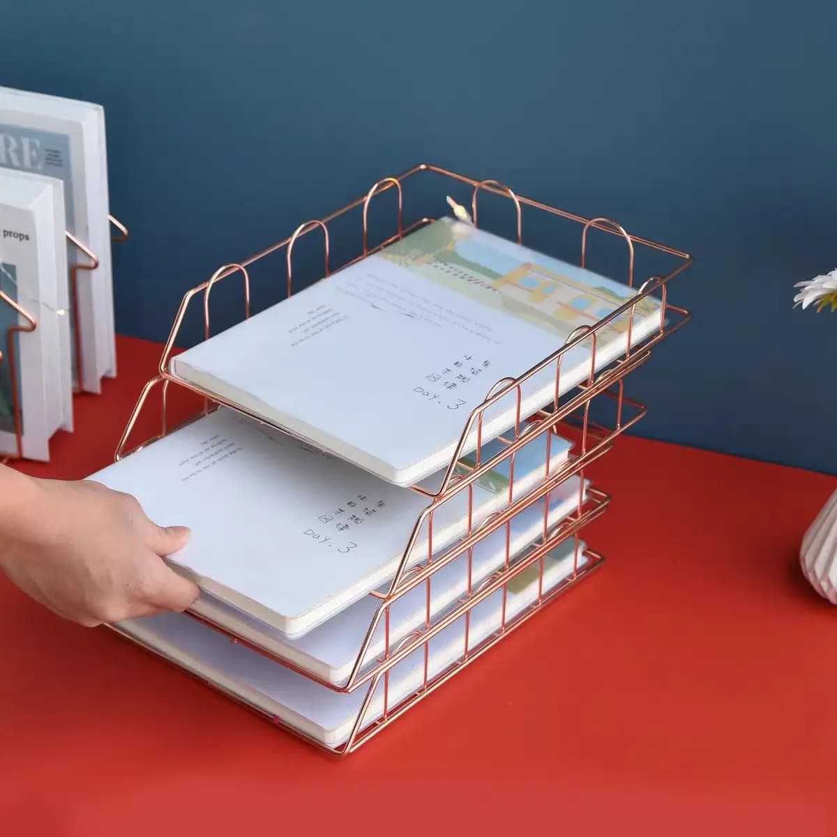 Vassoio da lettere in carta per documenti da scrivania con ingresso ampio impilabile alla moda per magzines, giornali, supporto per cartelle di file da ufficio A4