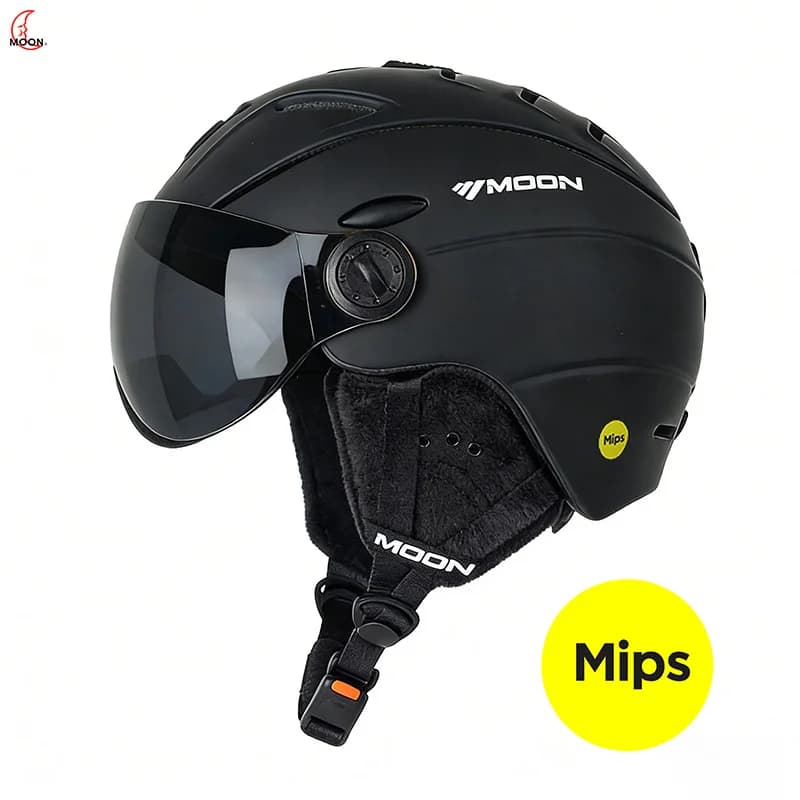 Casco da neve con lucchetto regolabile MOON per adulti, casco da sci con visiera, casco per le labbra è caldo e confortevole, occhiali antiappannamento