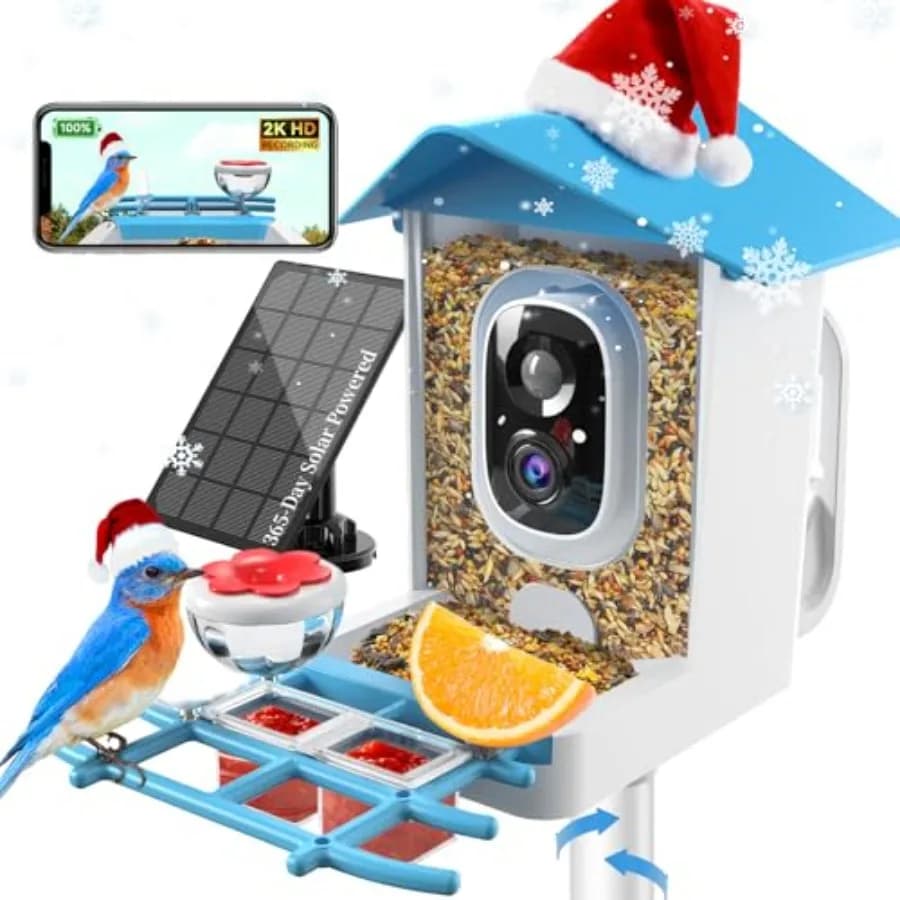 Mangiatoia Intelligente per Uccelli con Telecamera - Live Stream 2K, Riconoscimento AI delle Specie, Alimentazione Solare, Avvisi di Movimento, Anti-Scoiattolo, Sensore di Peso