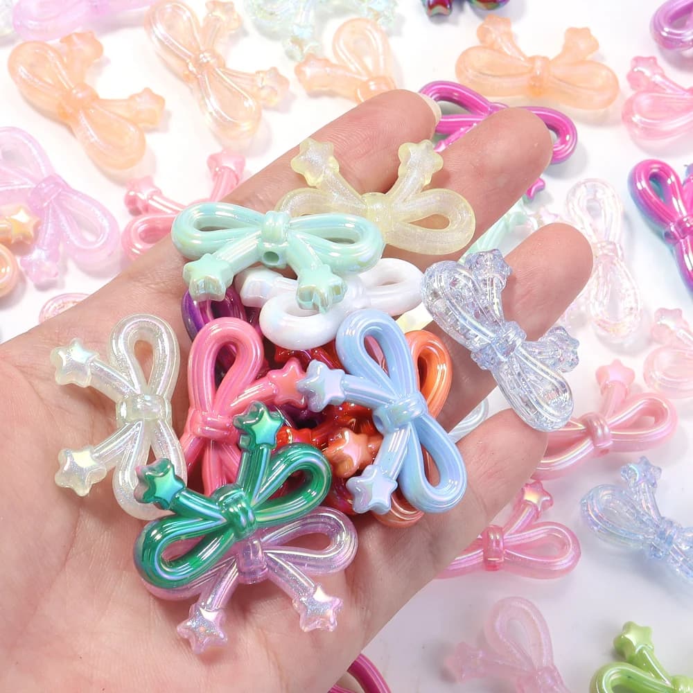 10 pz. perline colorate a forma di fiocco da 19,5x33,5 mm, distanziatori a fiocco, perline acriliche per braccialetti fai da te, portachiavi e forniture di moda
