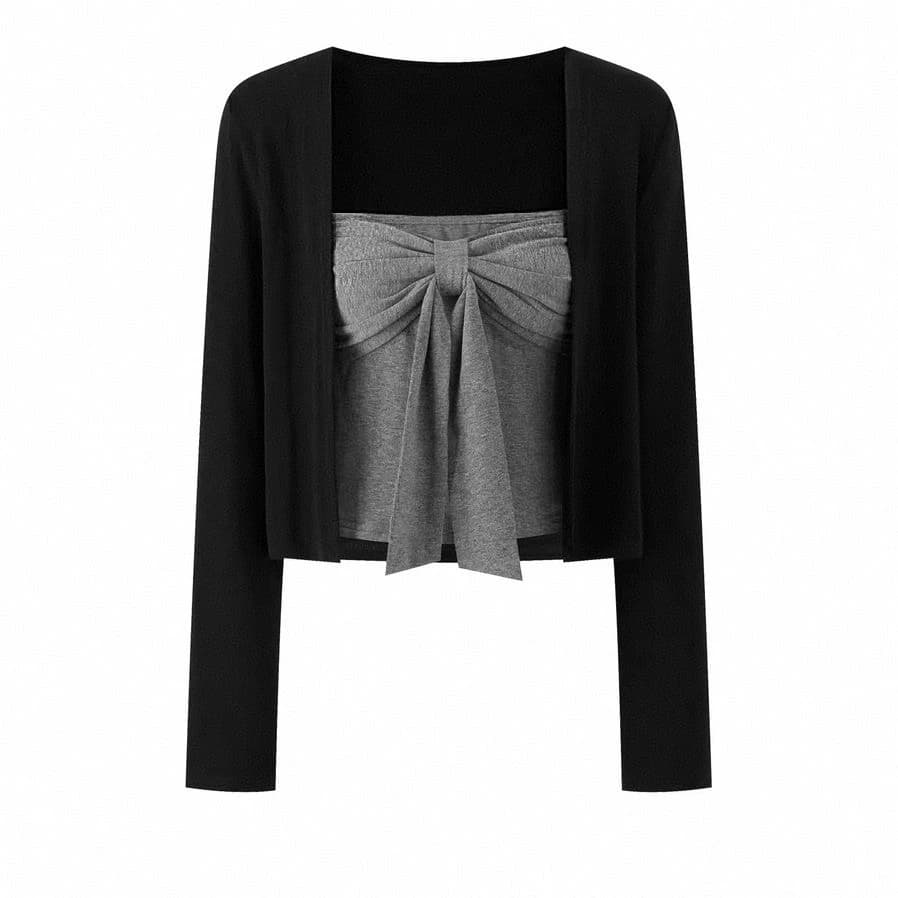 Cardigan Corto Senza Maniche Slim Fit da Donna, Moda Primavera Autunno Inverno, Maglia Leggera a Maniche Lunghe con Apertura Frontale