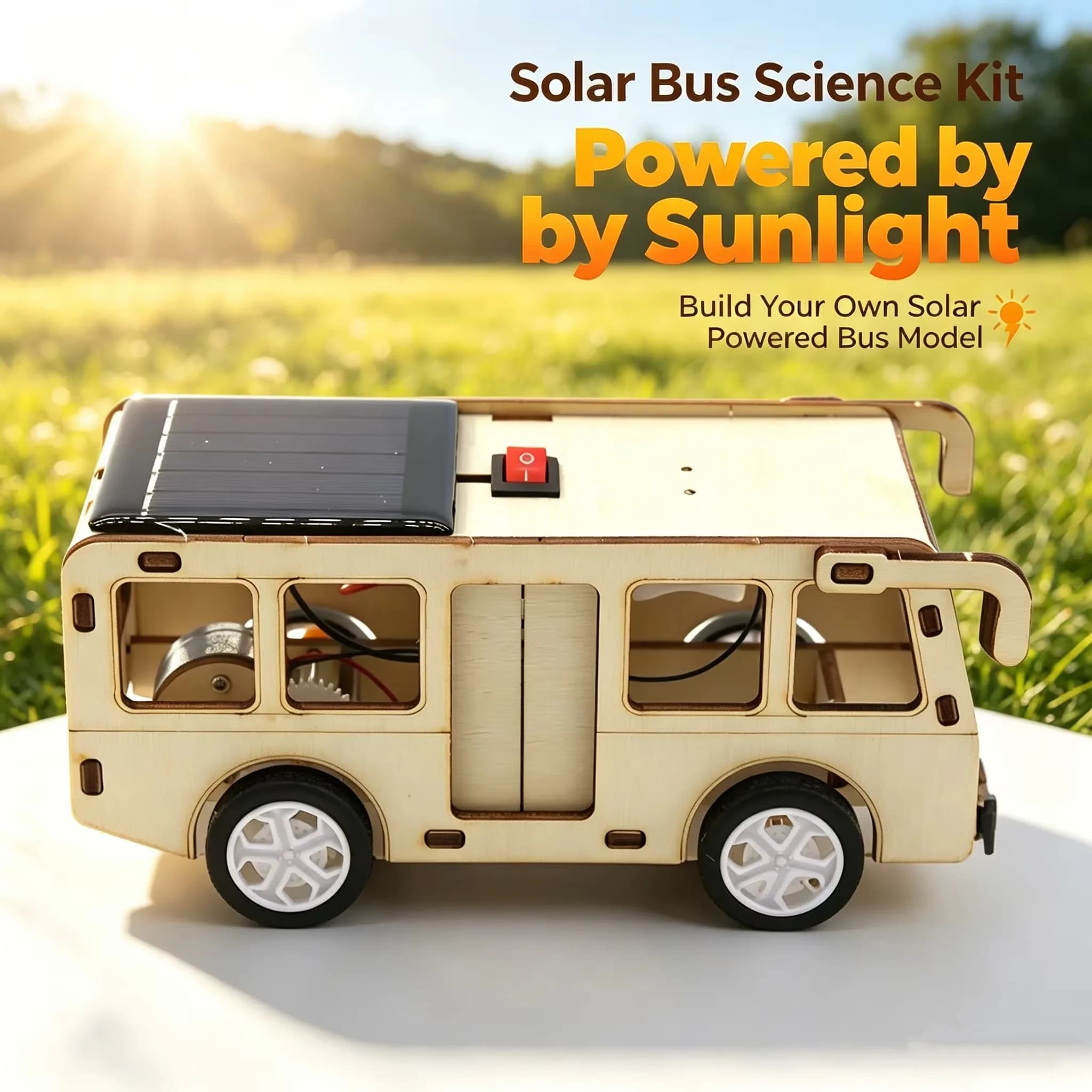 DIY Solar Powered Science Education Experiment Toy Handmade Bus Assembly Model STEM Learning Building Kit Gift For Teen Students