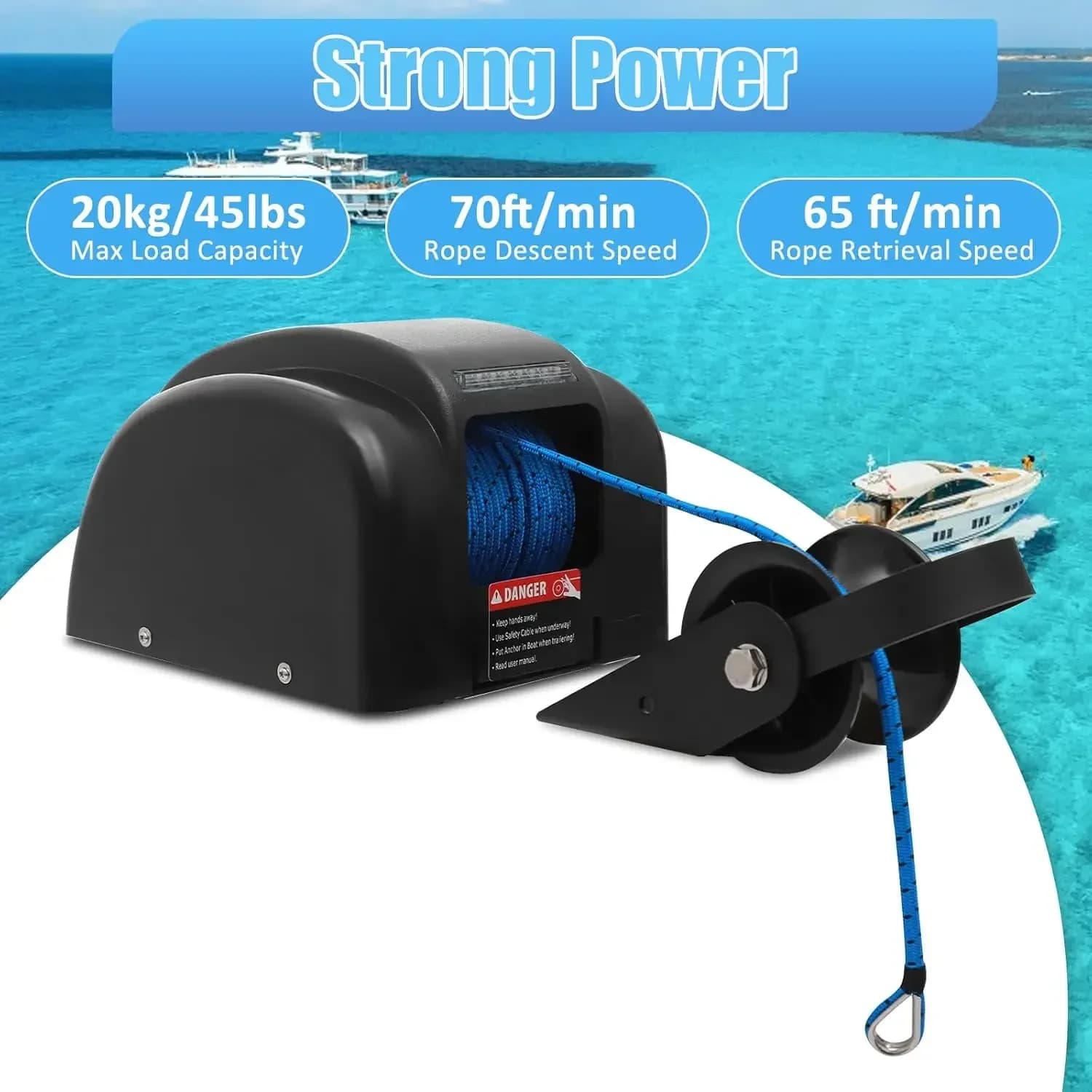 Verricello di ancoraggio elettrico 12V, kit molle di ancoraggio per motore per barche da 45 libbre con telecomando e corda intrecciata da 100 piedi per barca da pesca/ponte