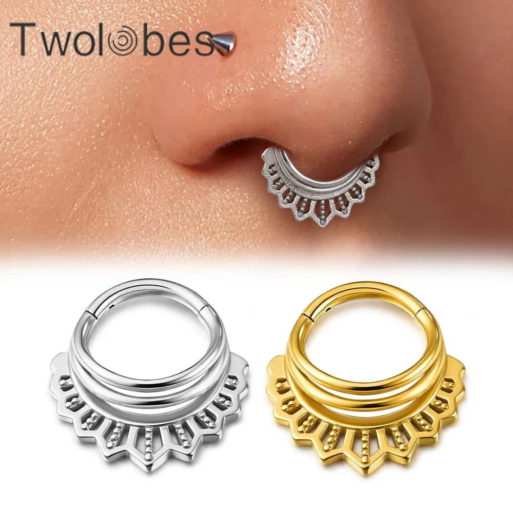 Twolobes 1PC Anello da naso clicker in acciaio inossidabile 316L, cerchio a segmento per septum, orecchio, cartilagine, helix, trago, daith, gioielli per piercing