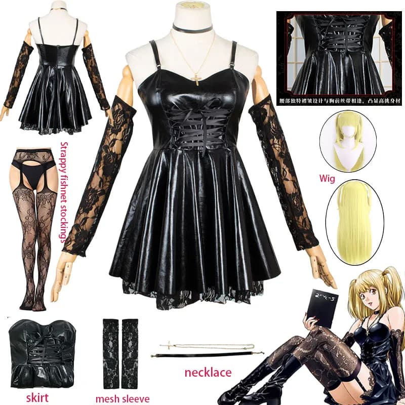 WHH Anime MisaMisa Cosplay Black leather lace dress anime animation cosplay dress highly restored