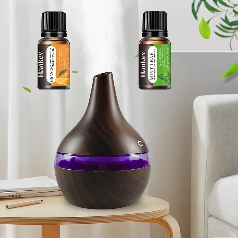 Diffusore per la casa Umidificatore per venature del legno da 300 ml Diffusore di oli essenziali Alimentato tramite USB per l'idratazione dell'aromaterapia