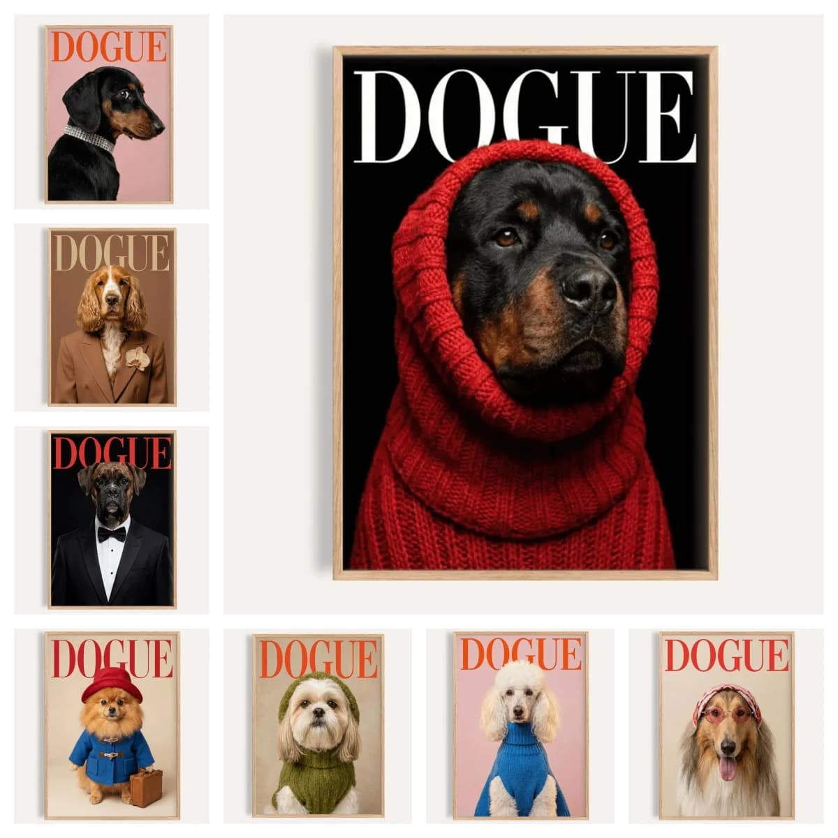 1 Pezzo Poster alla Moda a Tema Cani, Stampa su Tela Senza Cornice con Ritratto di Cane Moderno e Trendy, Decorazione per la Casa, Regalo Perfetto