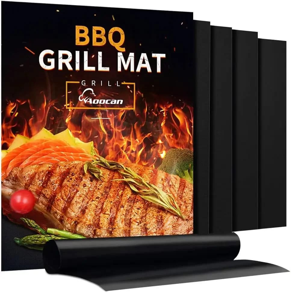 Grill Mat Set of 5 - Heavy Duty Non Stick BBQ Mats for Gas Charcoal Electric, Reusable Easy Clean, Extended Warranty