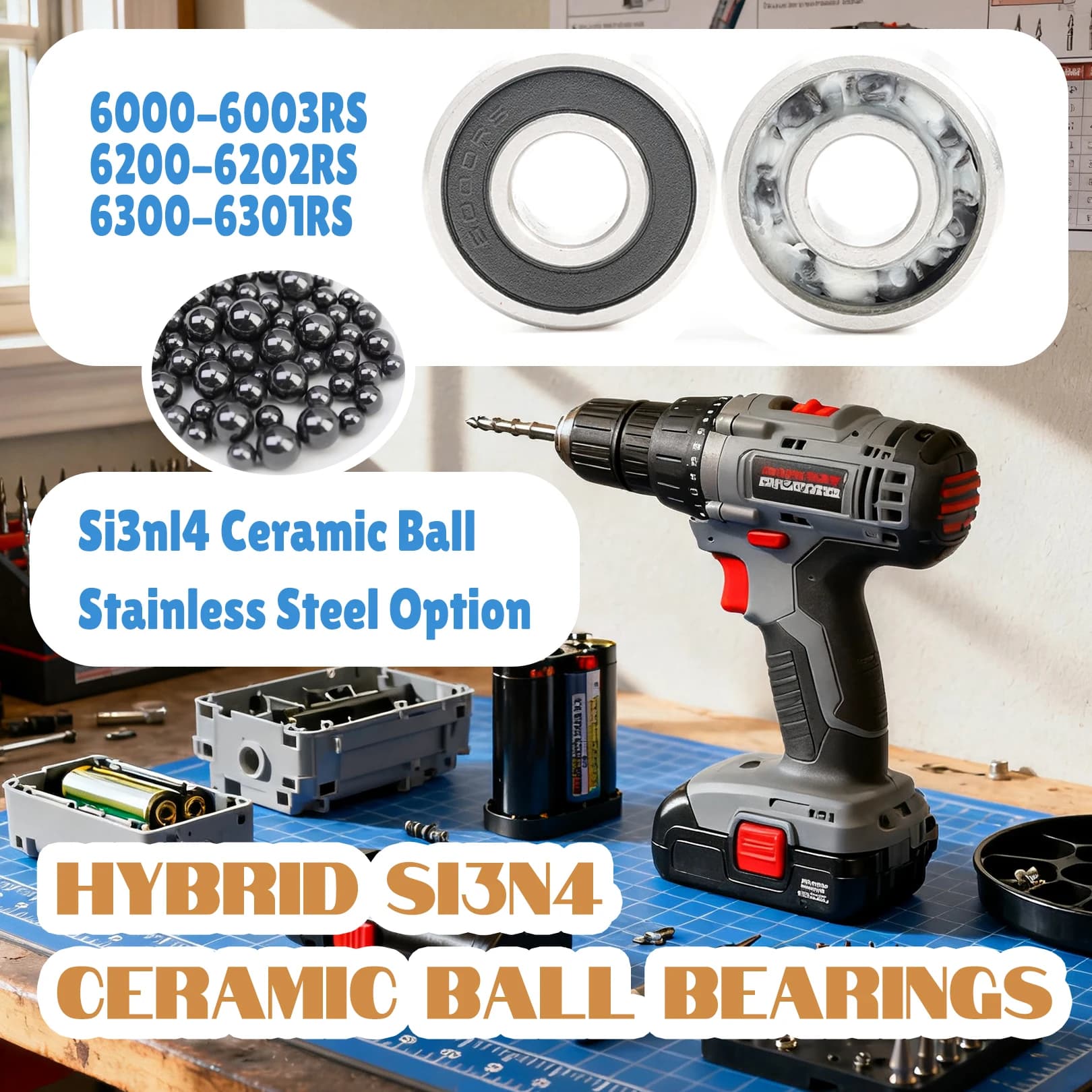 2PCS HC 6000RS 6001RS 6002RS 6003 6200RS 6201RS 6202RS 6300 6301 2RS Cuscinetto a sfere ibrido in ceramica in acciaio inossidabile per utensili elettrici