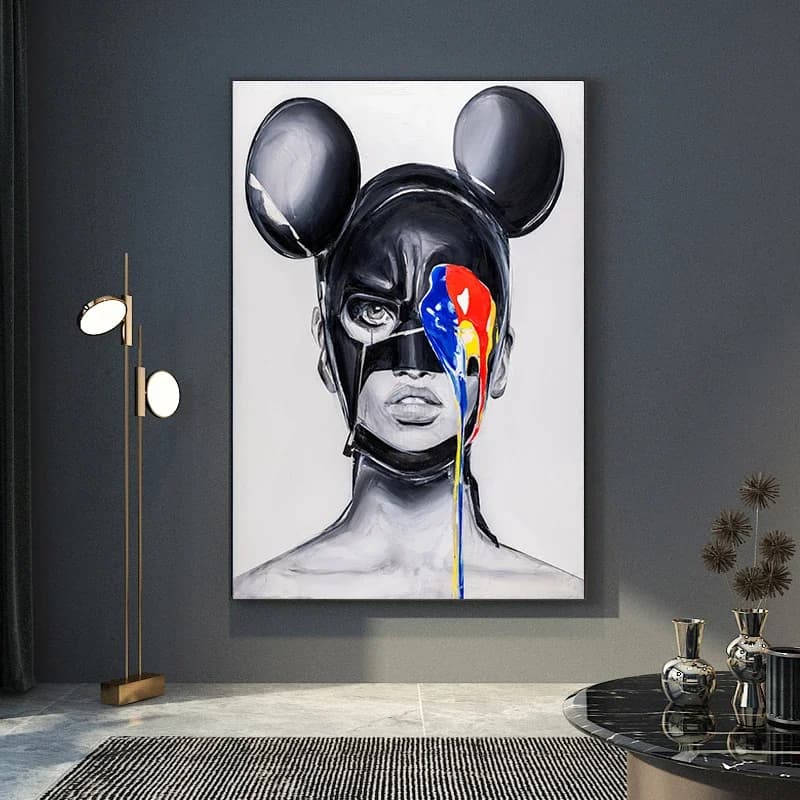 Mickey Mouse Woman Wall Art Canvas Painting Pigment Colorful Mask Poster Stamps Modern Abstract Figure Picture Living Room