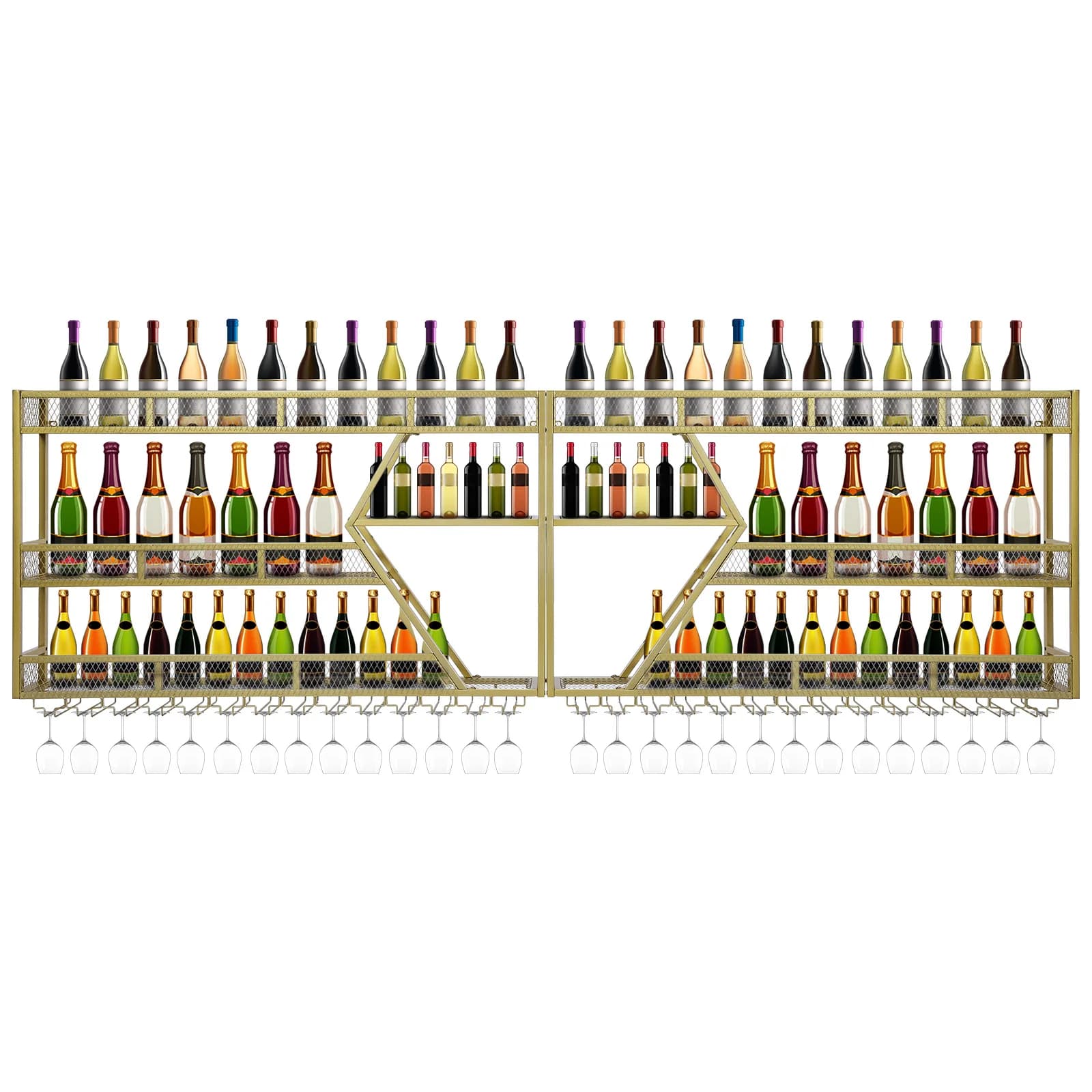Scaffale Espositivo in Metallo per Bottiglie di Vino con Portabicchieri, Espositore per Bottiglie di Vino per Casa, Sala da Pranzo, Cucina