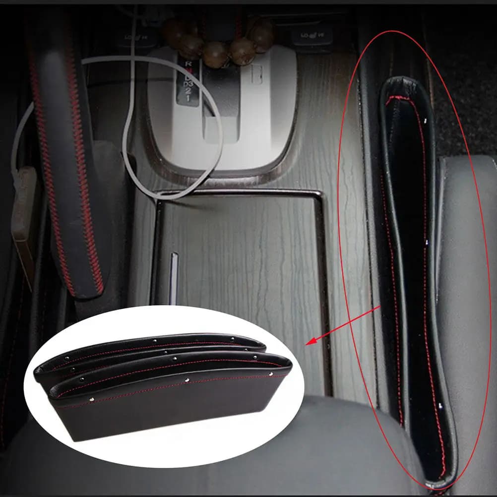 Organizer per Auto, Tasca Portaoggetti Nera Spessa in Sintetico, Contenitore Antiscivolo tra Sedile e Console per Cellulari