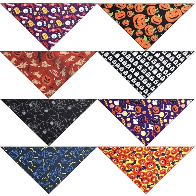 Bavaglino triangolare Bandana per animali domestici di Halloween per cani e gatti Sciarpa con colletto regolabile Accessori per il collo stampati Decorazioni per costumi da gattino per cuccioli