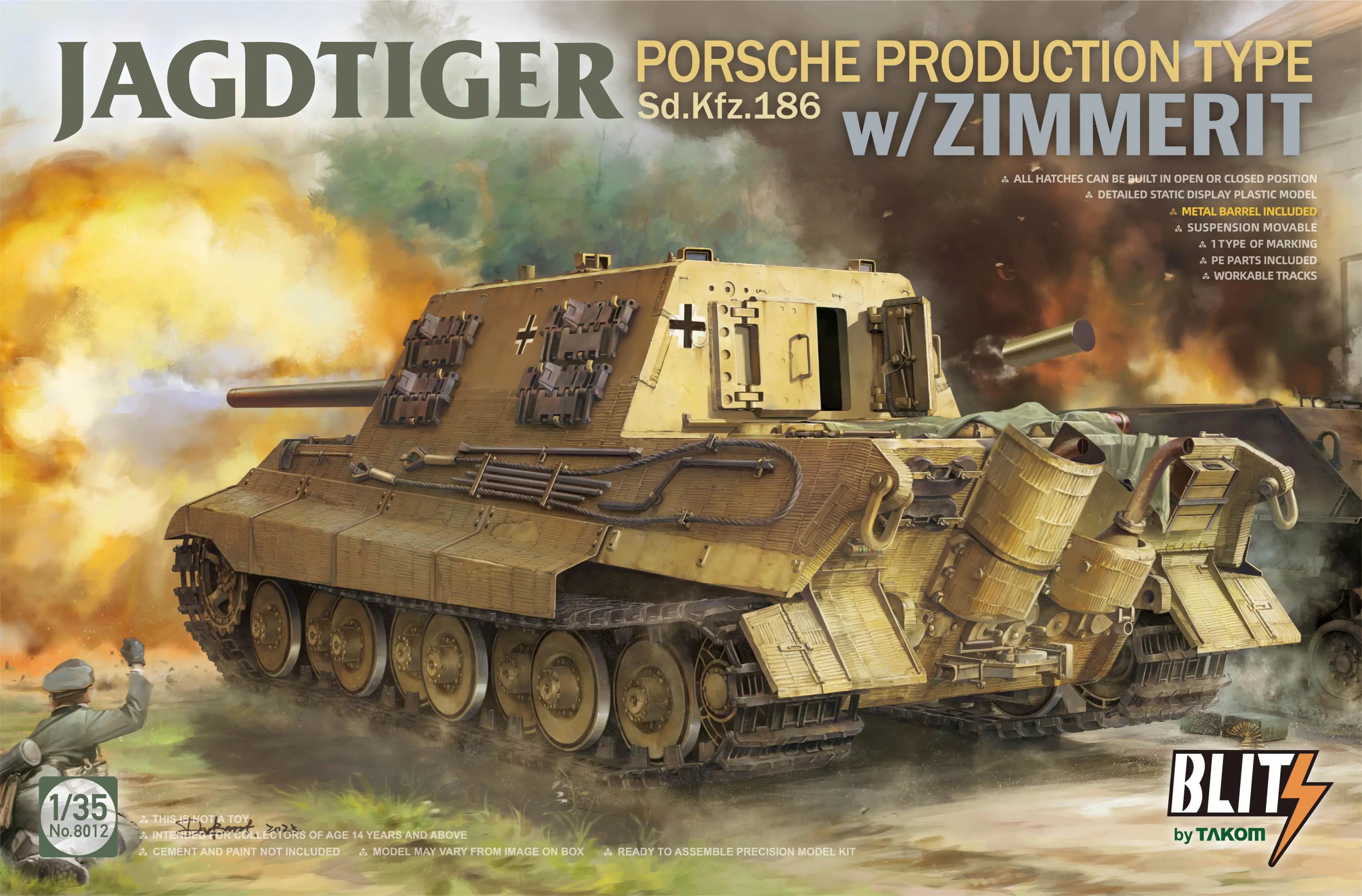 TAKOM 8012 1/35 JagdTiger Sd.Kfz. 186 Tipo di produzione Porsche con kit modello in scala Zimmerit