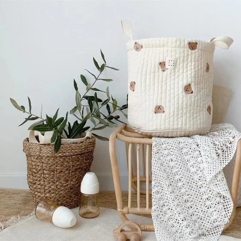 Nice bear embroidery bag for diapers organizer for baby cotton baby handbags baby basket for children laundry clothes toys
