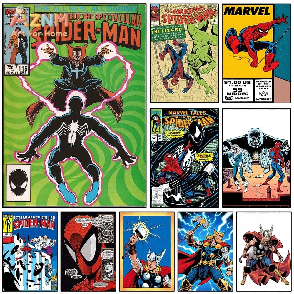 Spectacular Spider‑Man Vintage Comic Cover Canvas Wall Poster,Classic Superhero Retro Comic Art Print,Unframed Canvas Painting
