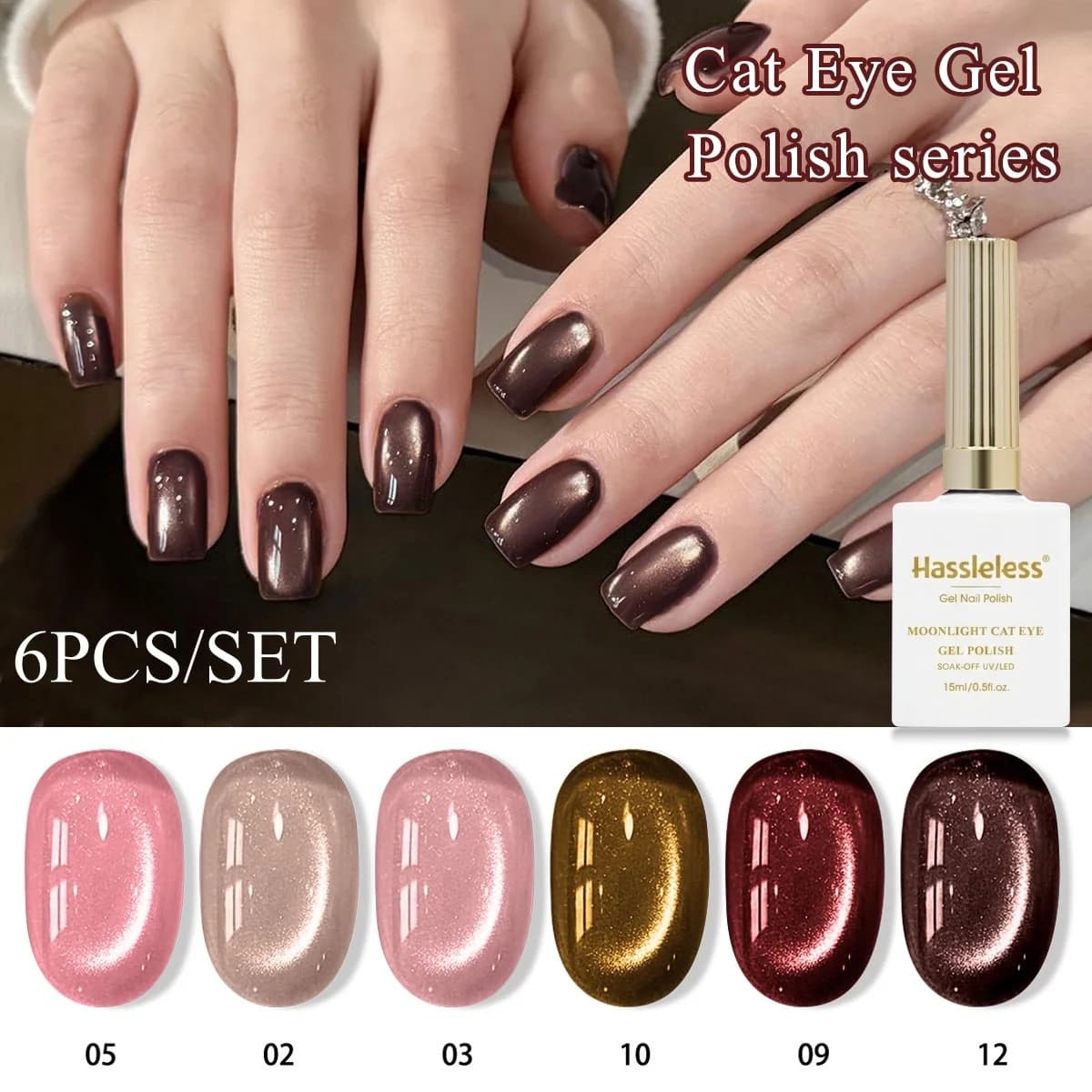 Hassleless 6pcs Semi-Transparent Nail Gel Set, Ice-Transparent Semi-Transparent Nail Polish, Long-Lasting Easy-to-Apply Solid Color Nail Gel, Suitable for Nail Salons and DIY Nail Art at Home, Nail Art Supplies