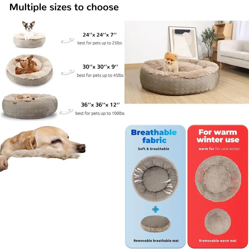 Letto per cani ortopedico rotondo x-large tortora, 30x24x16 pollici, rinfrescante e riscaldamento, poliestere, ipoallergenico, adatto per D medio-grande