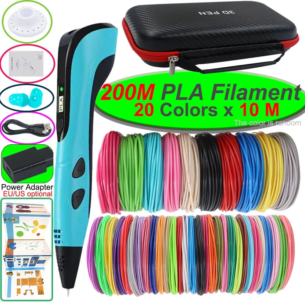 Set di penne per stampa 3D sorprendente per bambini con adattatore di alimentazione Display LCD Scatola di immagazzinaggio del filamento PLA Regalo di Natale di compleanno per bambini