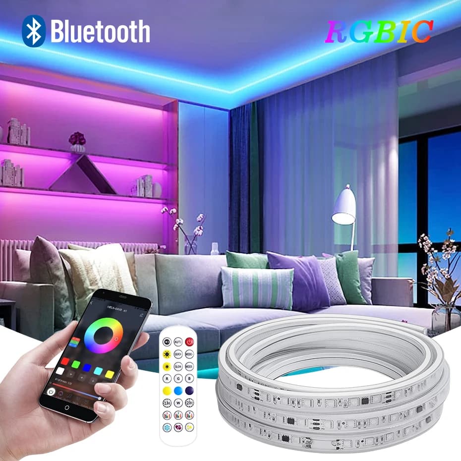 RGBIC Dreamcolor HA CONDOTTO LA Luce di Striscia di Controllo Bluetooth 110 V/220 V Smart RGB Nastro Impermeabile Ha Condotto La Luce Decorazione Esterna illuminazione