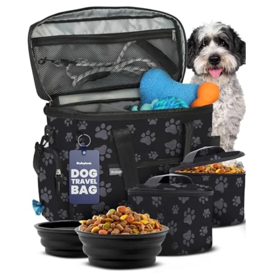 Il Doggy Bag Originale ™ Borsa da Viaggio Completa per Cani con 2 Ciotole da Viaggio Senza BPA e 2 Contenitori per Cibo per Animali - Tra