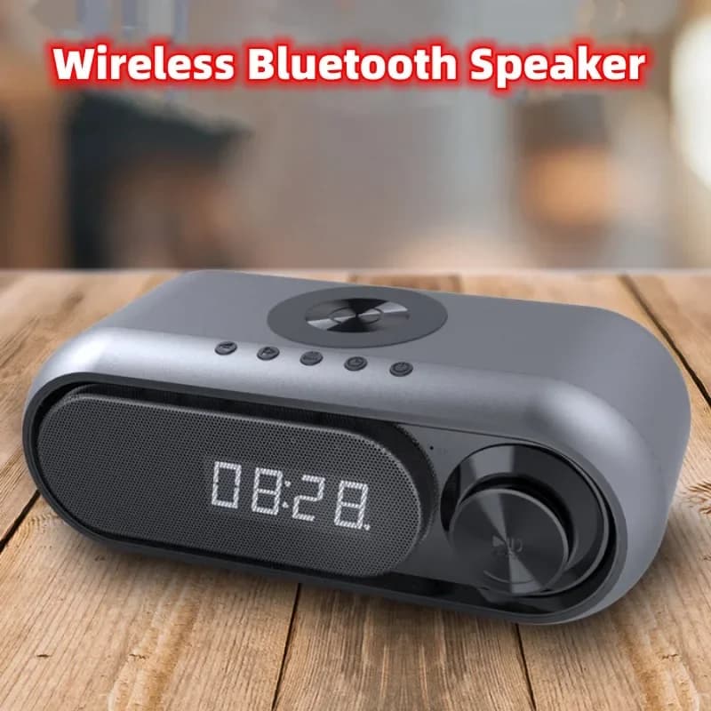 Altoparlante Bluetooth portatile Soundbar multifunzionale Orologio di ricarica Allarme Radio FM Altoparlante da comodino TF con caricabatterie wireless Nuovo