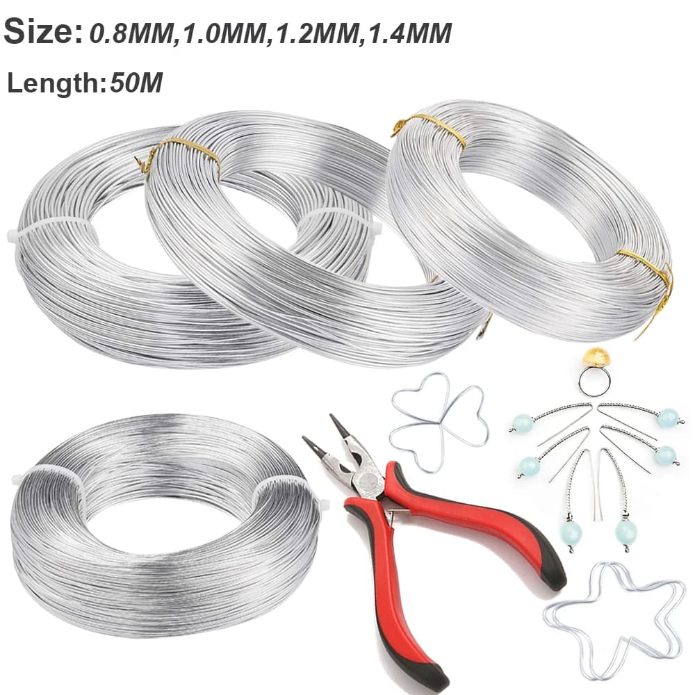 0.8mm-1.4mm Silver Bendable Metal Wire 50M (164 Feet) for Crafting, Sculpting, Armature, Jewelry Making +1 Pliers Tool Set
