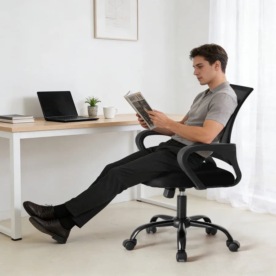 Ergonomic Office Chair Mid-Back with Lumbar Support Rocking and 360° Swivel for Home Gaming or Office