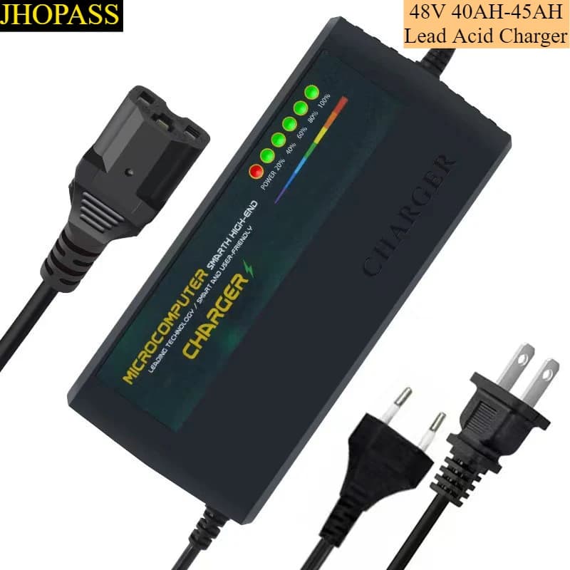Intelligent 48V 40AH-45AH Battery Charger for Lead-Acid GEL Batteries with Moto LED, E-bike, Universal Scooter AC110V-220V with EU AU UK Plug