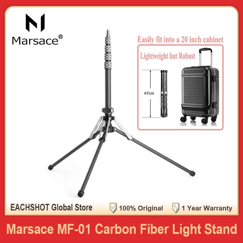 Marsace MF-01 Supporto per luce in fibra di carbonio Treppiede pieghevole leggero Portalampada estensibile per illuminazione fotografica in studio fotografico