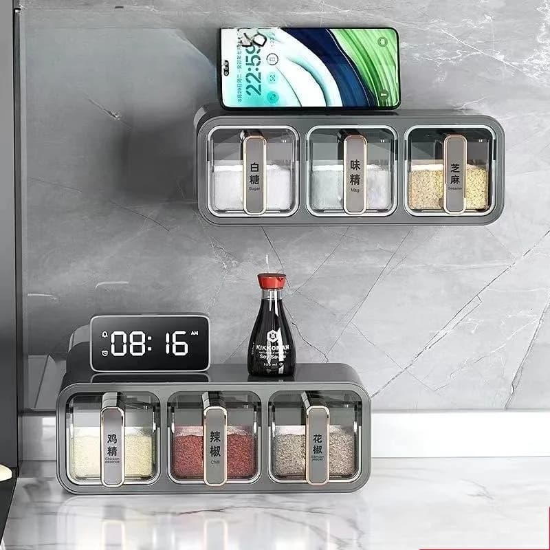 Wall Mounted Seasoning Box Kitchen Salt Msg Condiment Storage Box Household Wall Hanging Spice Jar Set Seasoning Box Spice Rack