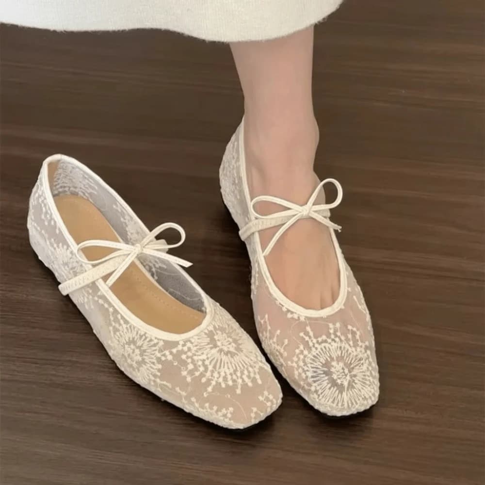 1 paio di eleganti scarpe Mary Jane in pizzo con design slip-on, scarpe basse da donna con suola morbida e traspirante, scarpe slip-on comode per le donne