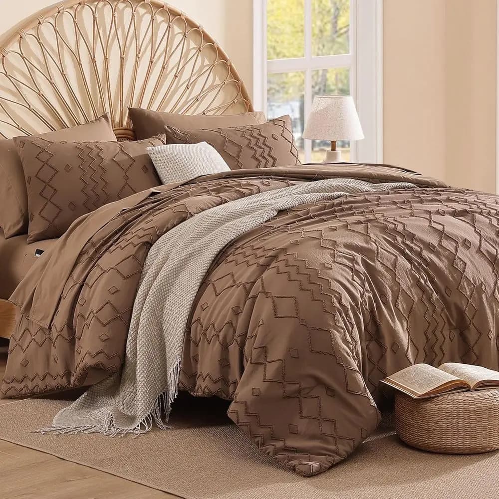 Set Comfortable Brown, Bed linen Boho Geometrica, Set Complete 7 Pieces for All Seasons with Sheets, Loyalty and Covers