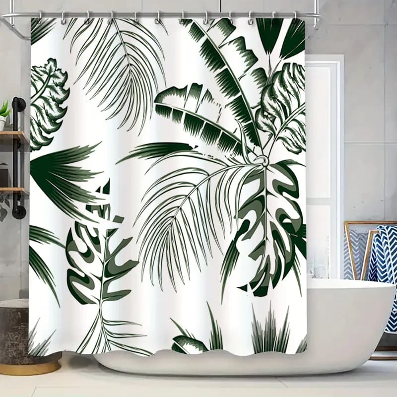 Tenda da doccia con palme verdi, decorazione tropicale per bagno, tessuto resistente all'acqua, copertura per tappetino da bagno in bianco verde Colorway Dimensioni: 7