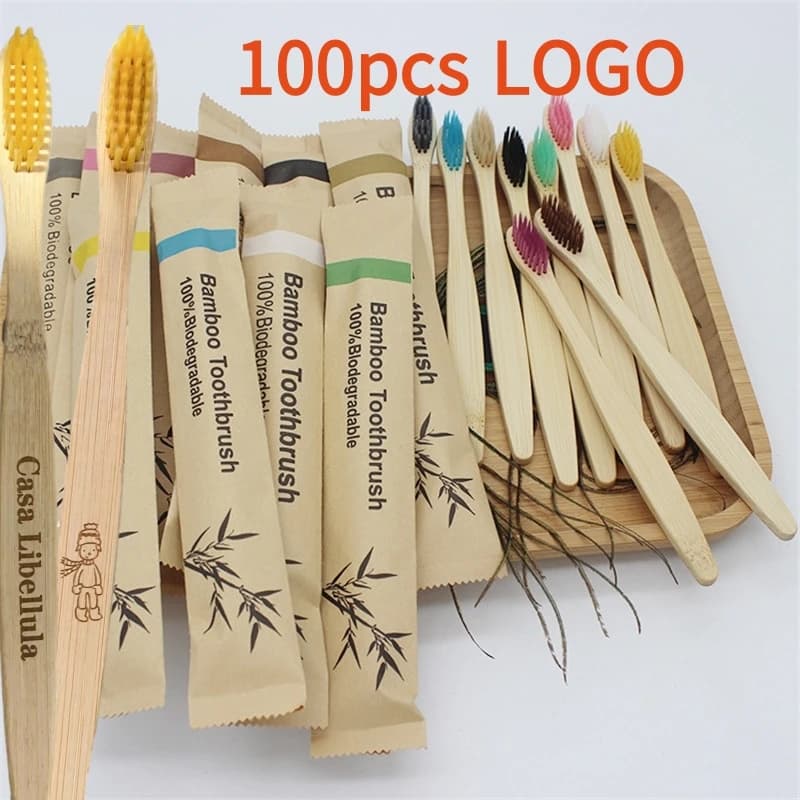Adult Bamboo Toothbrushes 100Pcs Customized Laser Engraving Logo