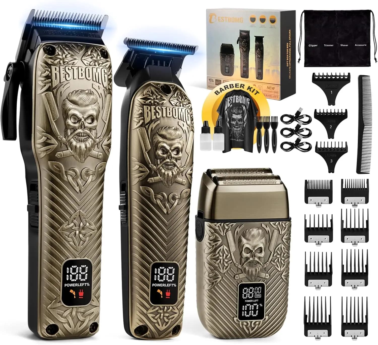 Professional Men's Hair Tosatrici Set with Adjustbarba and Razor, Metal T Blade, LED Display, 220 Minutes of Autonomy