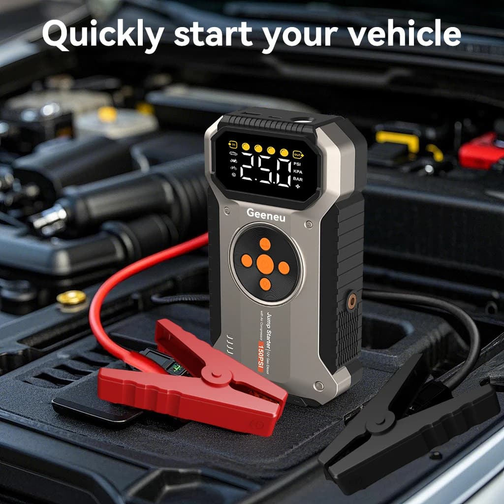 Avviatore di emergenza per auto portatile con compressore d'aria, picco 5000A (gas da 8,5 litri, Diesel da 7,0 litri), pacco batteria di avviamento di emergenza con pneumatico da 150 PSl